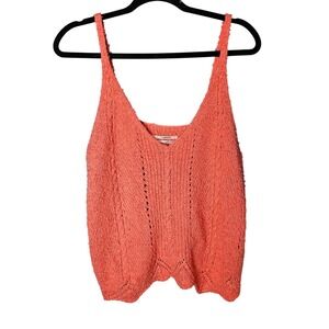 Anthropologie V Neck Pointelle Sweater Tank Top Coral Pink Medium NWT